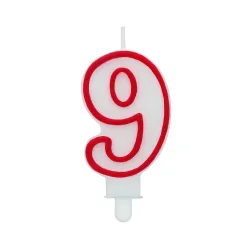 Świeczka cyferka "9" czerwony kontur